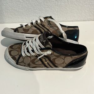 COACH Folly Brown Signature Brown C Canvas Stripe Sneaker size 6:5